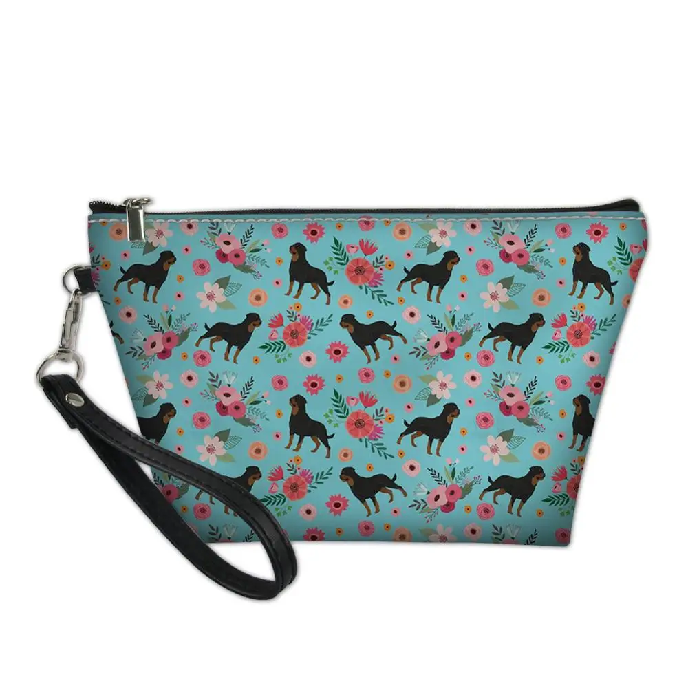 

Cute Dog Floral Printing PU Makeup Bag Fashion Toiletry Cosmetics Pouchs For Travel Ladies Pouch Women Beautician Bag Dropper