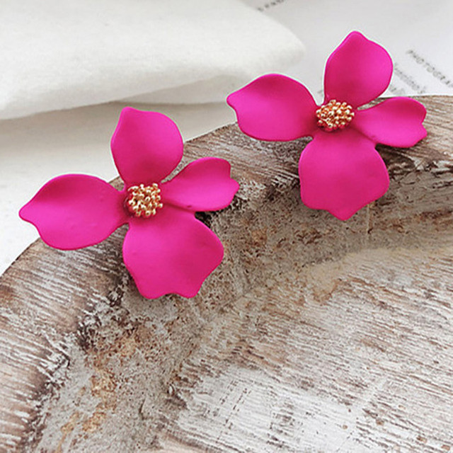 Dangle Flower Earrings for Women Candy Color Pink Yellow White Cute Small Earrings Korean Romantic Jewelry Party Gift