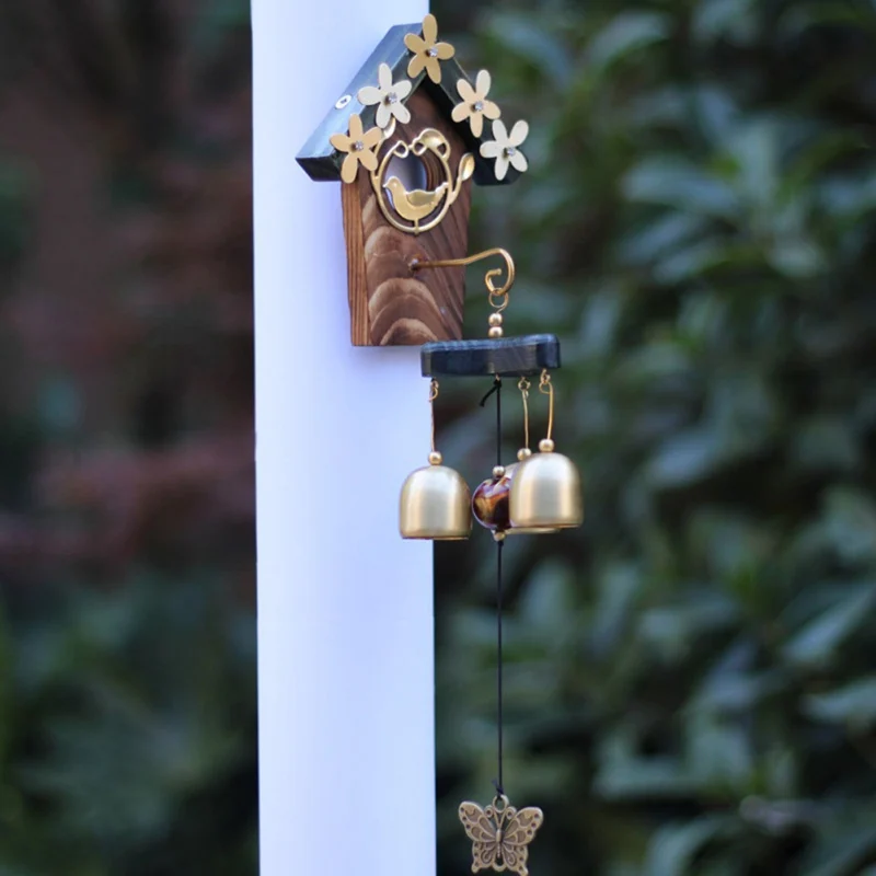 

Retro Windchimes Antique Copper Bird Nest Wind Chimes House Decoration With Bells And Butterfly For Yard Garden Home Decoration
