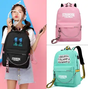 

Stranger Things Backpack USB women pink Shoulder Bag Student's School Book Bags Fans Travel Bags Laptop bag Bagpack