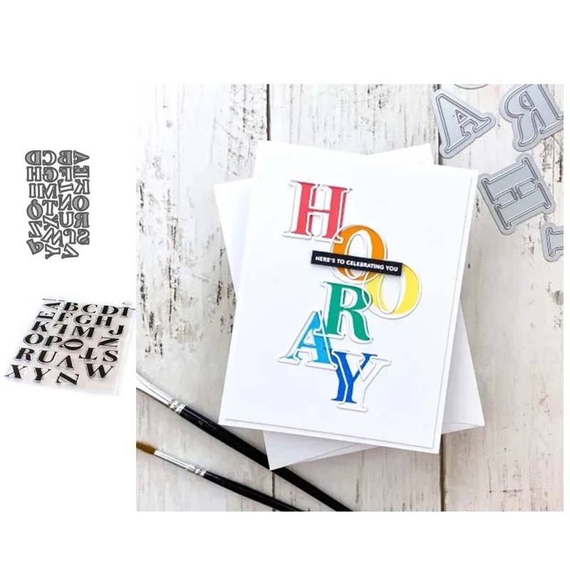

Clear Stamps and Metal Cutting Dies for DIY Scrapbooking English Alphabet Letters Die Cut Paper Crafts Making Album Photo Decor