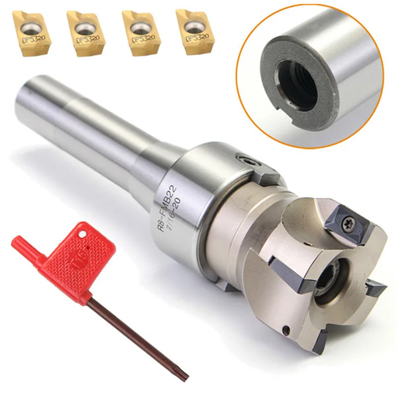 

1Set 90 Degree R8 FMB22 Straight Shank Arbor Face End Mill Cutter 4pcs APMT1604 Carbide Inserts Turning Tool