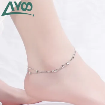 

S925 sterling silver transfer beads round beads simple charm ankle bracelet five-pointed star double-layer women's anklet