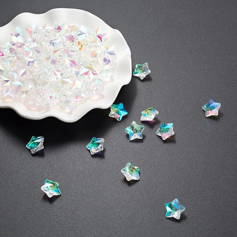 200pcs Glass Pendants Faceted Christmas Star Clear AB Flash Style For Necklace Bracelet Earring DIY Handmade Making | Украшения и