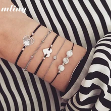 5 шт./компл. Богемия с украшением в виде кристаллов вафли пункт «любящее сердце» полые оболочки серебряный браслет набор Для женщин сексуальный пляжный браслет аксессуары