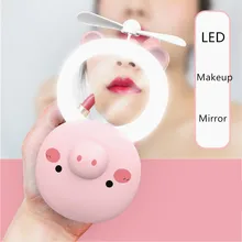 Портативный светодиодный светильник для макияжа с героями мультфильмов, зеркальный Складной вентилятор, натуральный яркий, регулируемый, зарядка через usb, портативный косметический инструмент для красоты