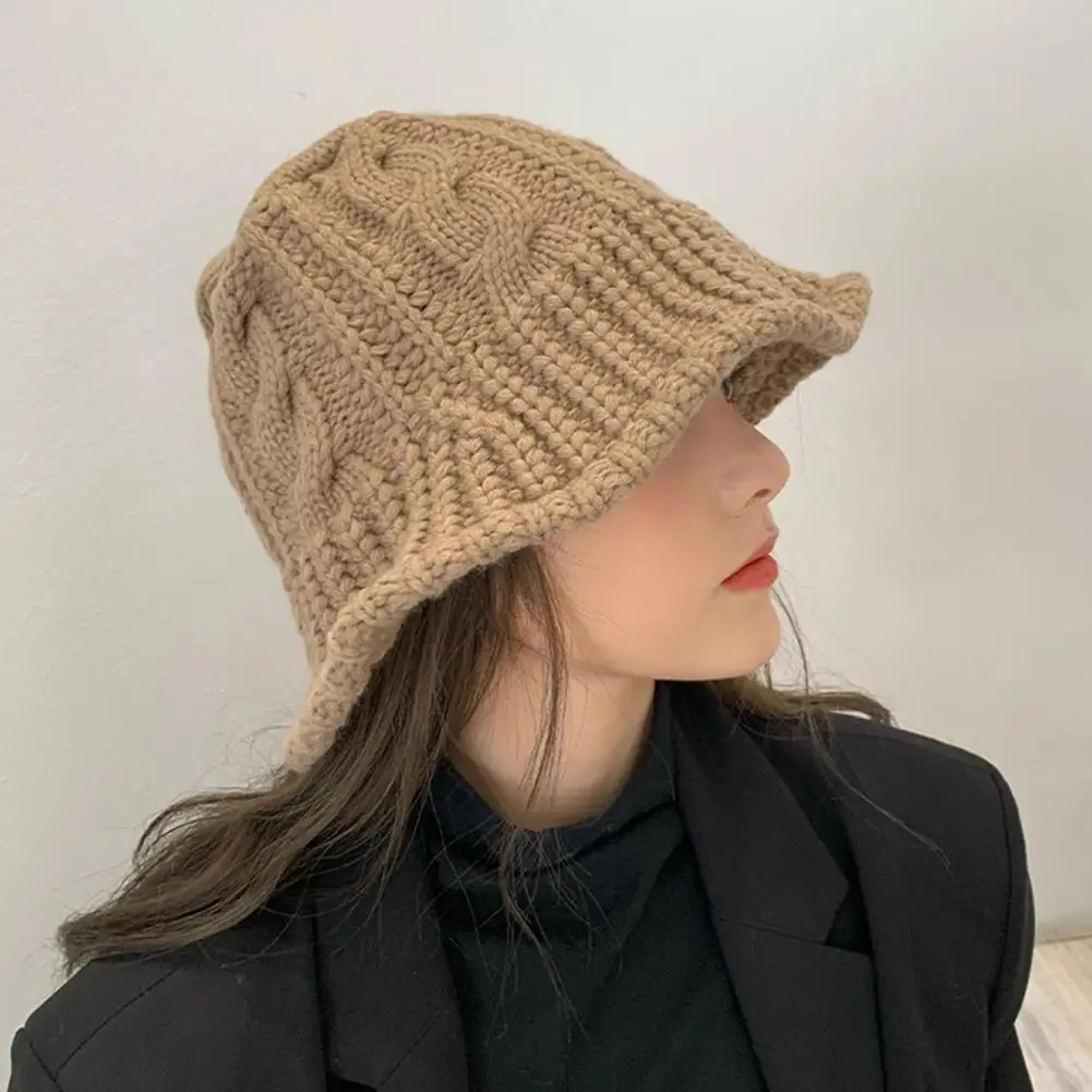 

60%HOTThick Warm Fisherman CapS1 Autumn Winter Knitted Twist Stretchy Bucket Hat Fashion Accessories