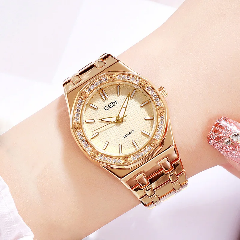Часы Ms. Diamond Simple Tuhao Gold водонепроницаемые Модные классические женские часы с