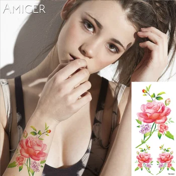 

flash henna tattoo fake temporary tattoos stickers sleeve rose peony flowers tattoo arm shoulder tattoo waterproof women on body