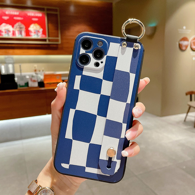 Abstract Geometry Wrist Strap Soft Phone Case For Iphone 11 12 13 Pro MAX X XR XS SE 2020 7 8 Plus Hand Band Bracket Cover