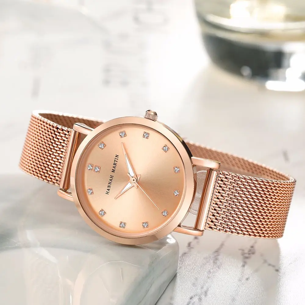 

Japan Beauty Distinctions of 2035 Movement Quartz Watch Simple Diamond Set Stainless Steel Net Watch Women's
