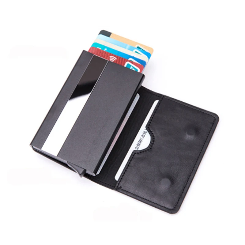 Name Carbon Fiber Card Holder Men Leather Zipper Wallet Aluminum Box Smart Wallet Anti-theft RFID CardHolder
