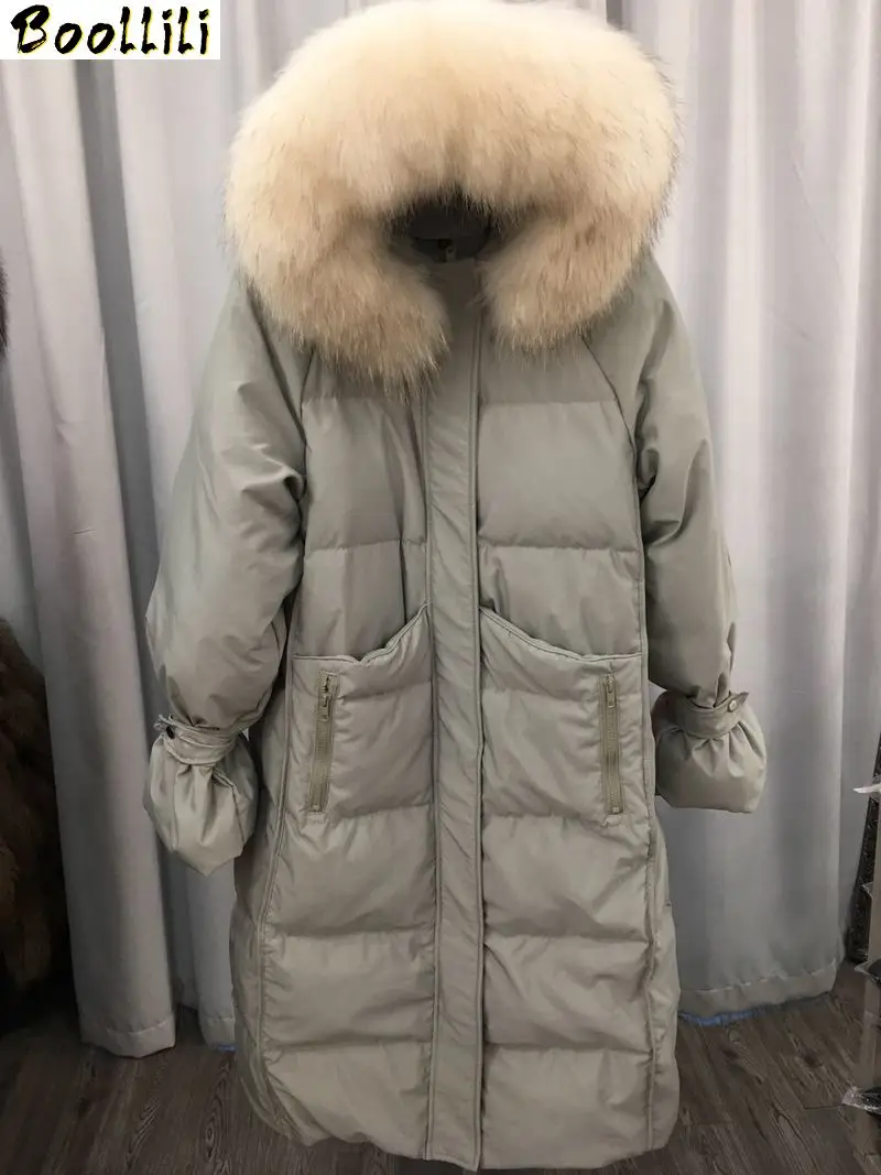 

Boollili AYUSNUE Long Duck Down Jacket Women Hooded Winter Coat Women Real Raccoon Fur Collar Korean Warm Puffer Jacket 2020