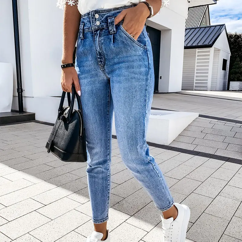 

Autumn Blue High Waist Pencil Jeans Trousers Women Slim Button Women's Long Trouser 2020 New Fashion Streetwear Pants Female