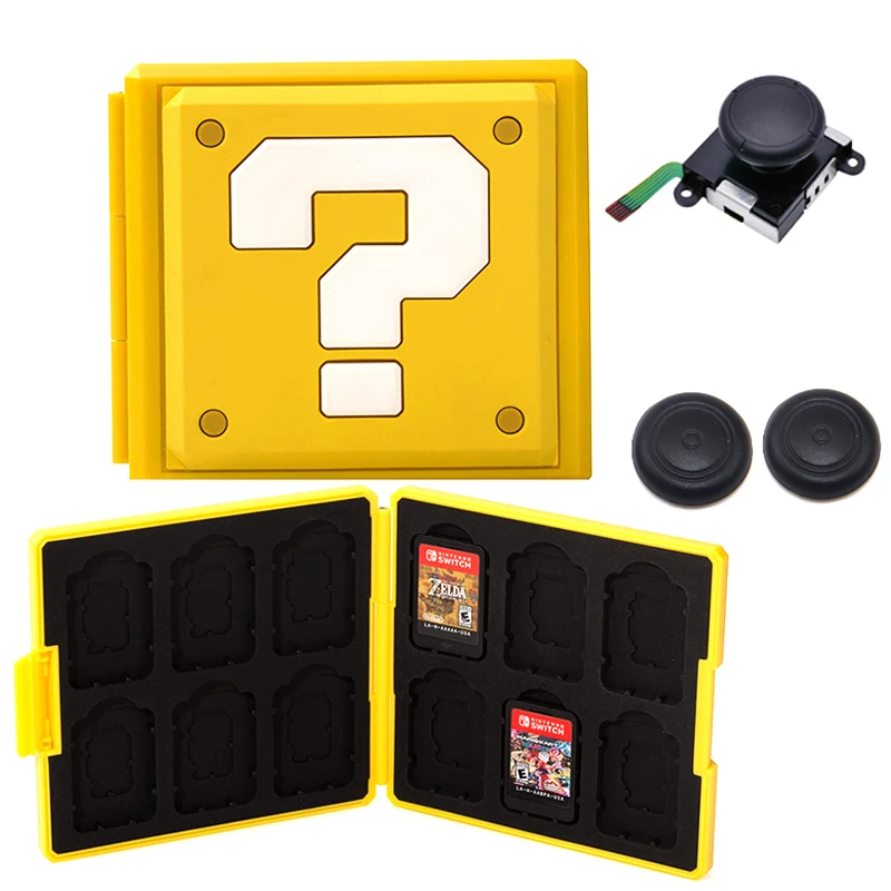 Yellow case 1x analo Футляр для игровых карт для nintendo Switch Box для 12 в 1 NS чехол для игровых карт+ 3D аналоговые аксессуары - Цвет: Yellow case 1x analo