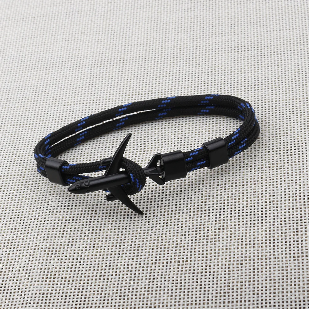 Модный браслет из веревки с якорем ручной работы, необычный паракордовый браслет для выживания для мужчин, браслет Викинга, ювелирные изделия Bileklik Homme - Окраска металла: Black-Blue