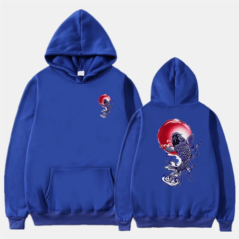 3Royal blue Японская волна Koi мужские толстовки с принтом Толстовка осенне-зимняя уличная мода Harajuku негабаритных мужчин/женщин Хип Хоп Толстовка Пуловер - Цвет: 3Royal blue