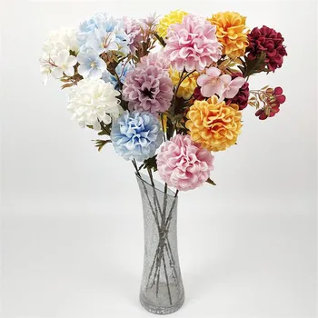

10Pcs Fake Hydrangea (3 heads/piece) 22" Length Simulation Round Chrysanthemum for Wedding Home Decorative Artificial Flowers