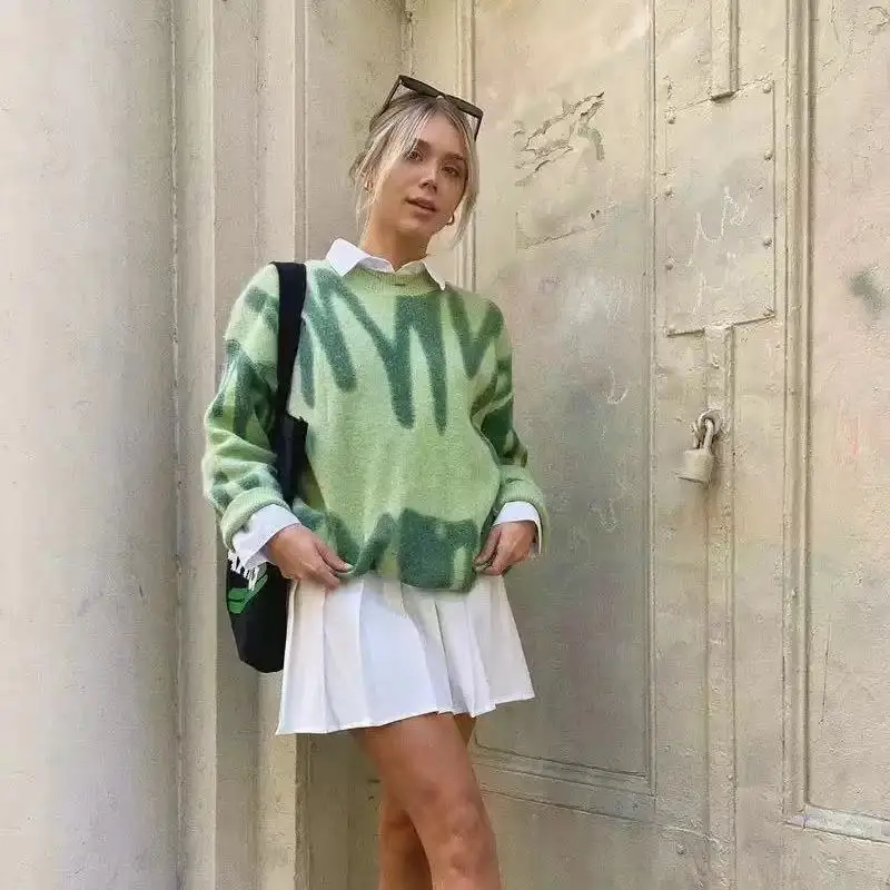 Suéteres Vintage Y2K Tie-dye para mujer, ropa de calle de punto holgada con estilo para mujer, suéter de gran tamaño, suaves y Chic, 2021