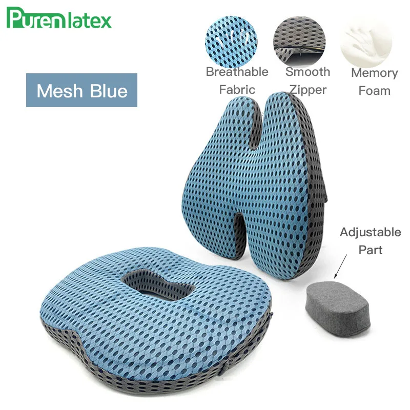 PurenLatex Memory Foam Cushion Seat Orthopedic Seat Chair Cushion Hemorrhoid Treat Cushion Back Cushion Relief Coccyx Pain 