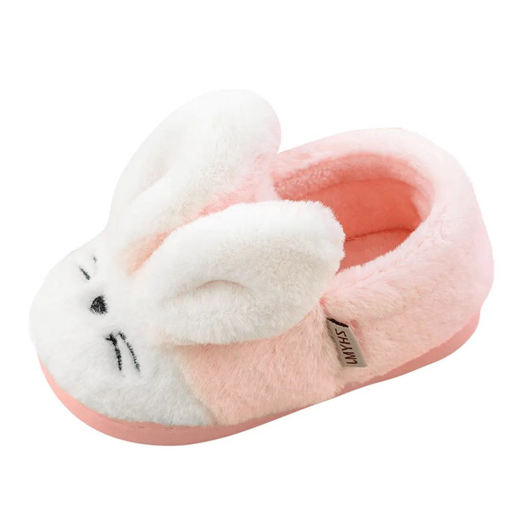 Теплые мягкие Нескользящие домашние тапочки с рисунком кролика для маленьких мальчиков и девочек; Милая зимняя обувь для малышей