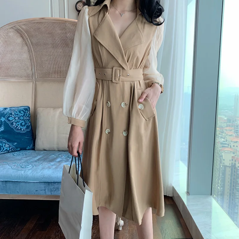 Высокое качество новая мода 2020 дизайнерский Тренч женские газовые Лоскутные