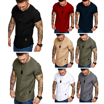 Men's Casual Fashion Solid o Neck t-Shirt Summer Bodybuilding Sports Running t-Shirt Fitness Short-Sleeve Crossfit Exercise Top 4