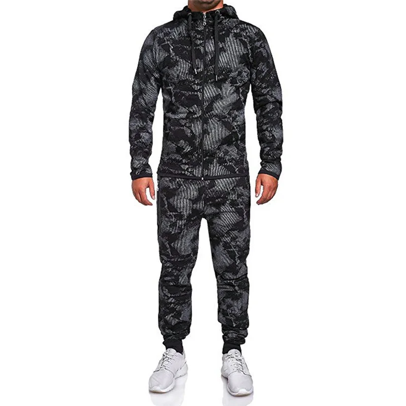 Dark Gray Мужской спортивный костюм с принтом, спортивная одежда, мужская Осенняя толстовка на молнии с принтом, топ с капюшоном и штаны, комплекты, спортивный костюм, спортивный костюм, ropa hombre - Цвет: Dark Gray