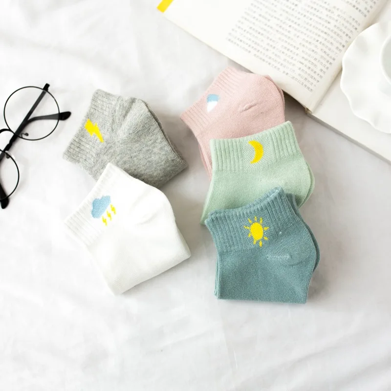 Носки для женщин; сезон весна-лето; Новинка; Милые студенческие носки в студенческом стиле; пять дней погоды; Хлопковые женские дышащие носки из пяти предметов