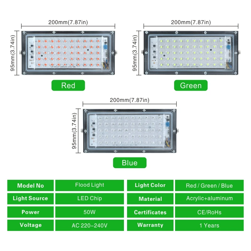 รูปสินค้า หลอดไฟ LED 50W RGB กลางแจ้ง กันน้ำ IP65 ส่องสว่างสวน