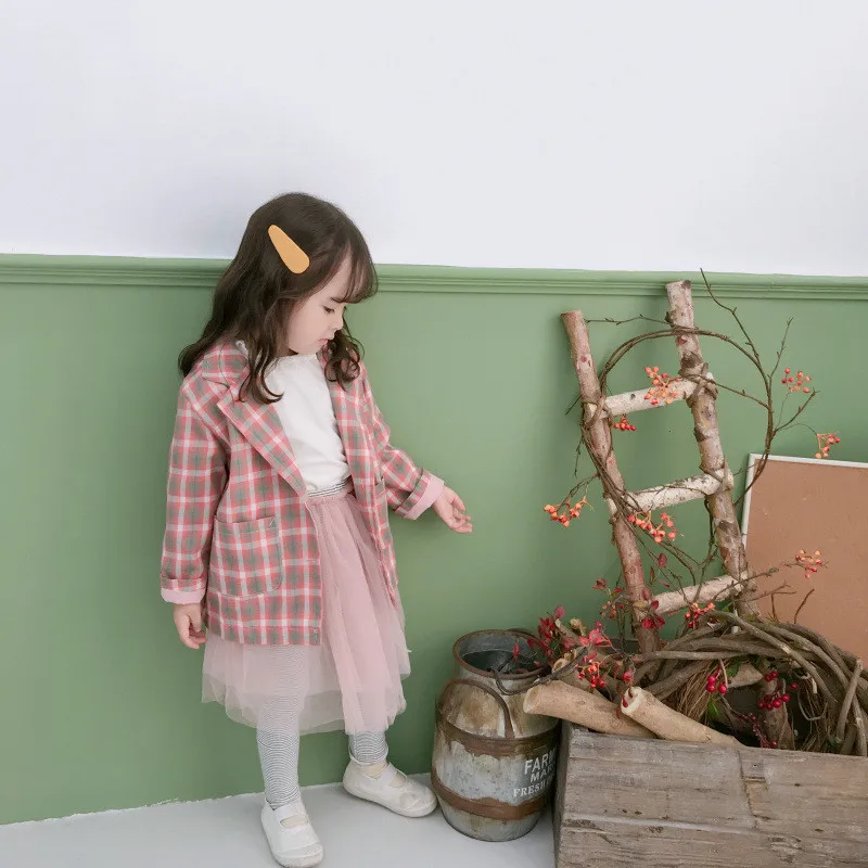 Куртки для девочек 1, 2, 3, 4, 5, 6, 7 лет Повседневный клетчатый костюм детские пальто с воротником модная верхняя одежда для малышей, Новое поступление, осенние детские куртки