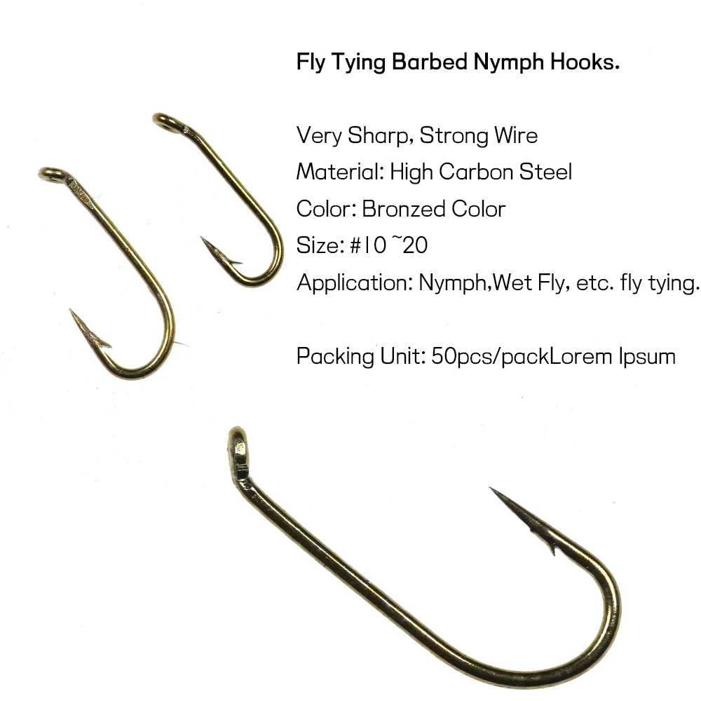 50PCS Fly Tying Hook Wet Nymph Fly Trout Fly Fishing Hook Size 10