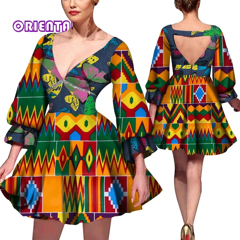 2020 модные африканские платья для женщин, платье с принтом в африканском стиле, сексуальные платья с v-образным вырезом, а-силуэт, вечерние