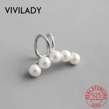

VIVILADY Trendy Twisted Authentic 925 Sterling Silver Women Earrings Clips Pearl Charming Female Birthday Jewelry