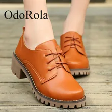 OdoRola/осенне-зимние кожаные туфли в британском стиле; женские туфли на плоской платформе с квадратным каблуком; женские туфли-оксфорды на шнуровке