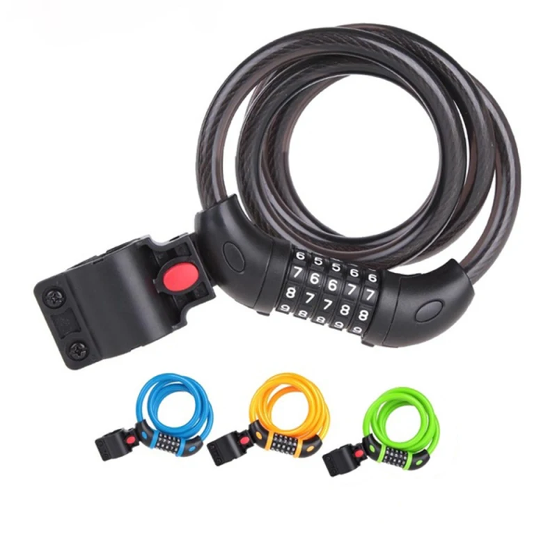 Bike Lock Cable Bicycle Chain Lock 5-Digit Resettable Password Mounting Bracket