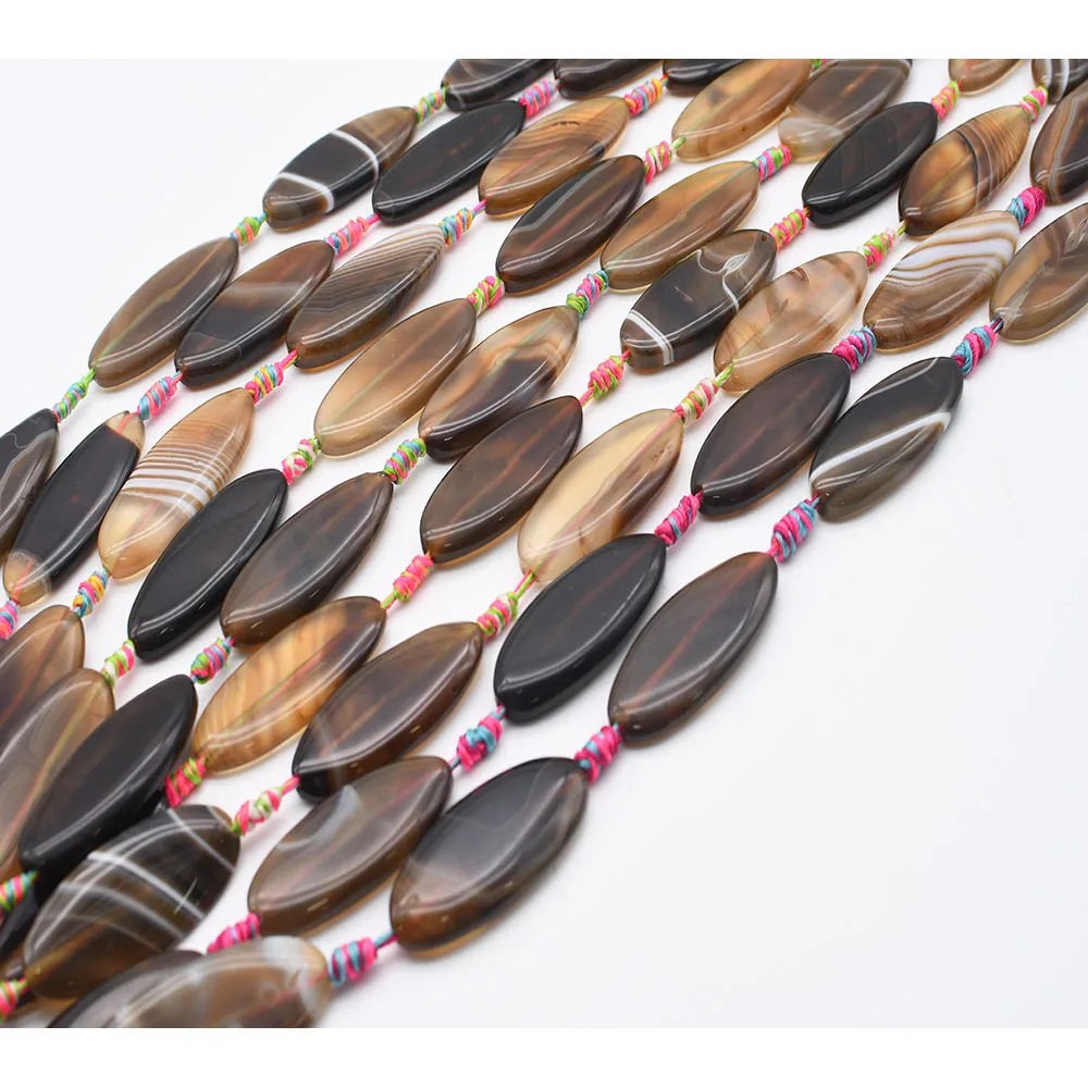 2strands/lot 47mm Natural Smooth coffee stripe Agate Oval stone beads For DIY Bracelet Necklace Jewelry Making Strand 15