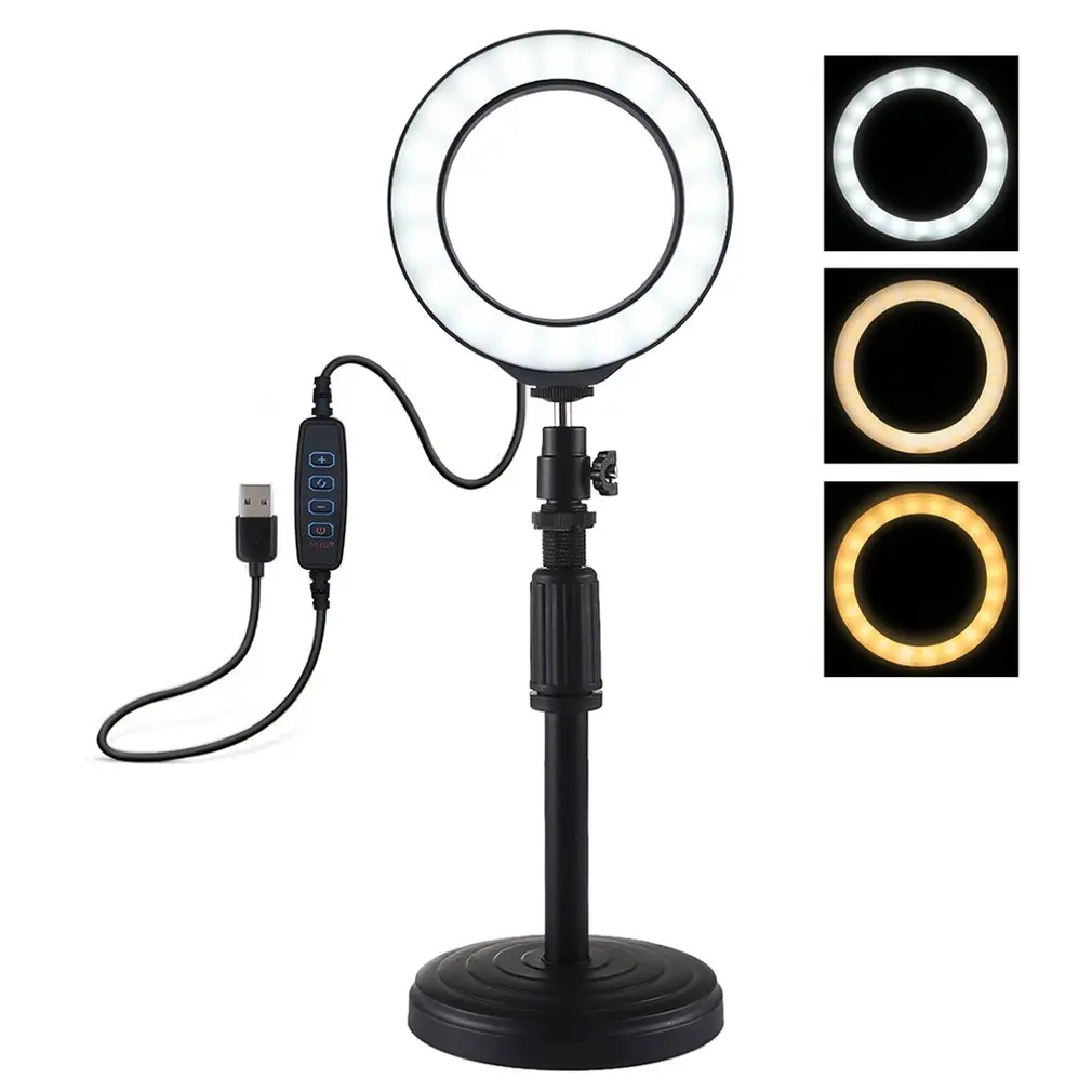 

PULUZ Round Base Desktop Mount + 4.6 Inch 3 Modes Usb Dimmable Led Ring Vlogging Video Light Adjustable Height: 18Cm-28Cm