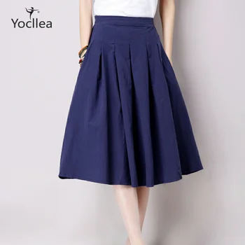 

Vintage Summer Bust skirt Women Linen Skirts All-match Casual Pleated Solid Color skirts Fashion Women's clothing WJ305