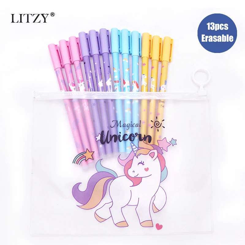 

12Pcs/Lot Cute Unicorn Erasable Pens Kawaii 0.5mm Refill Erasable Gel Pen Set Washable Magical Pen School Office Stationery Gift