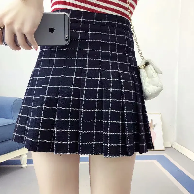 

Retro College Style High-waisted Exaggerates Hips Lining Pleated Skirt Women's Summer New Style Anti-Exposure Short Skirt Plaid