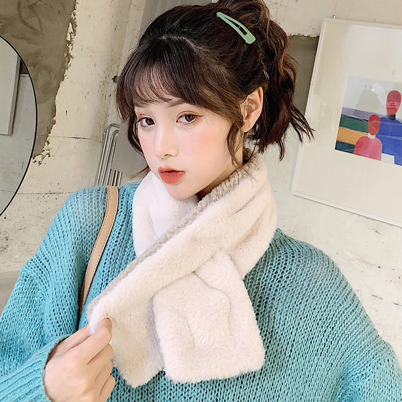 

Winter Double-layers Solid Lambs Wool Scarf Women Korean Elegant Shawl Poncho Blanket Scarf Cashmere Long Fur Scarf Thick