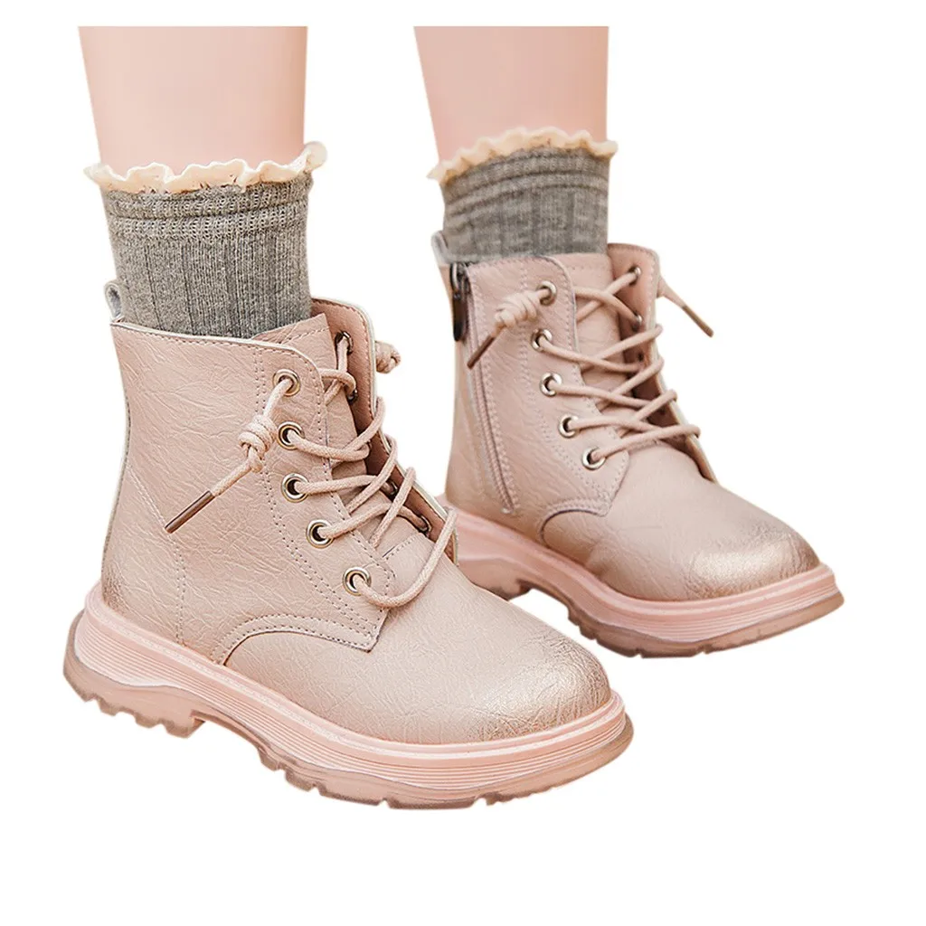 Розовый Детские винтажные однотонные Ботильоны на молнии для маленьких девочек и мальчиков; повседневная обувь; детская обувь; Sapato; детские сапоги; zapatos - Цвет: Розовый