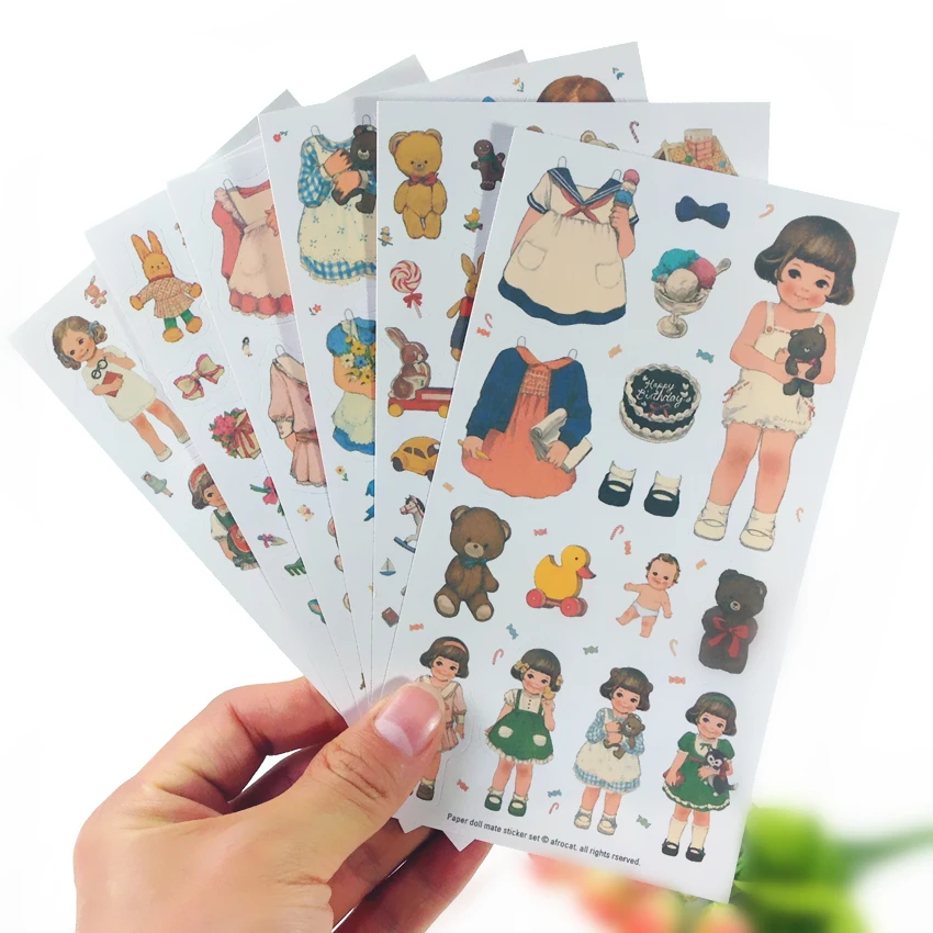 

6sheets/pack Doll Change Clothes Paper Sticker Funny Kids Stationery Diary Decoration Stickers For Kid Toy