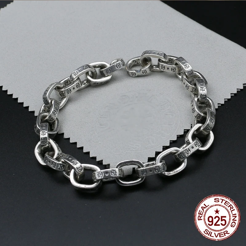 

S925 sterling silver bracelet personalized fashion classic jewelry vintage domineering letters couple punk hip hop style hot