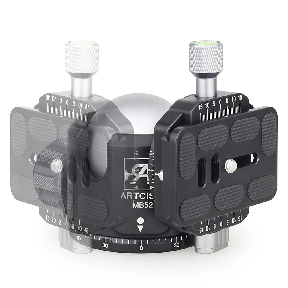 Low Profile Tripod Head Universal Panoramic Ball head for Camera CNC Metal 52mm Ballhead Mount with extra Quick Release Plate