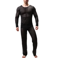 2 шт./компл. Для мужчин нижнее белье Комплекты Прозрачная Рассыпчатая Повседневное футболки брюки сексуальное мужское нижнее белье Бесшовные прозрачные рубашка пижамные комплекты детская одежда