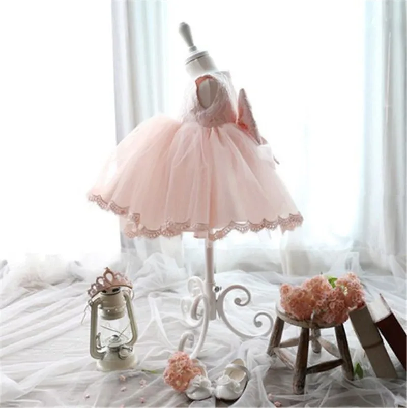 2019 Infant Baby Girls Flower Dresses Christening Gowns Newborn Babies Baptism Clothes Princess tutu Birthday White Bow Dress