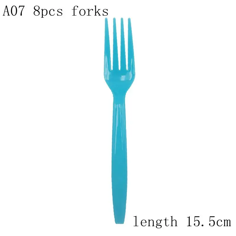 Одноразовая посуда для мальчиков или девочек, кружки, тарелки, салфетки, скатерть, гирлянда для вечеринки в честь рождения - Цвет: A07 8pc plastic fork