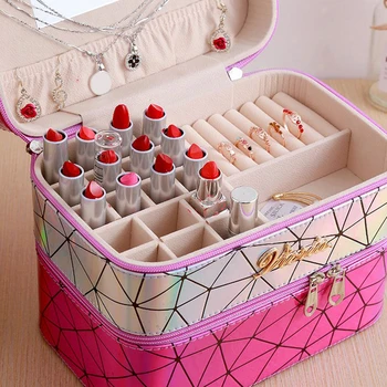 

PU Leather Cosmetic Bag Makeup Bag Organizer Bag Multi Pocket Case Handbag